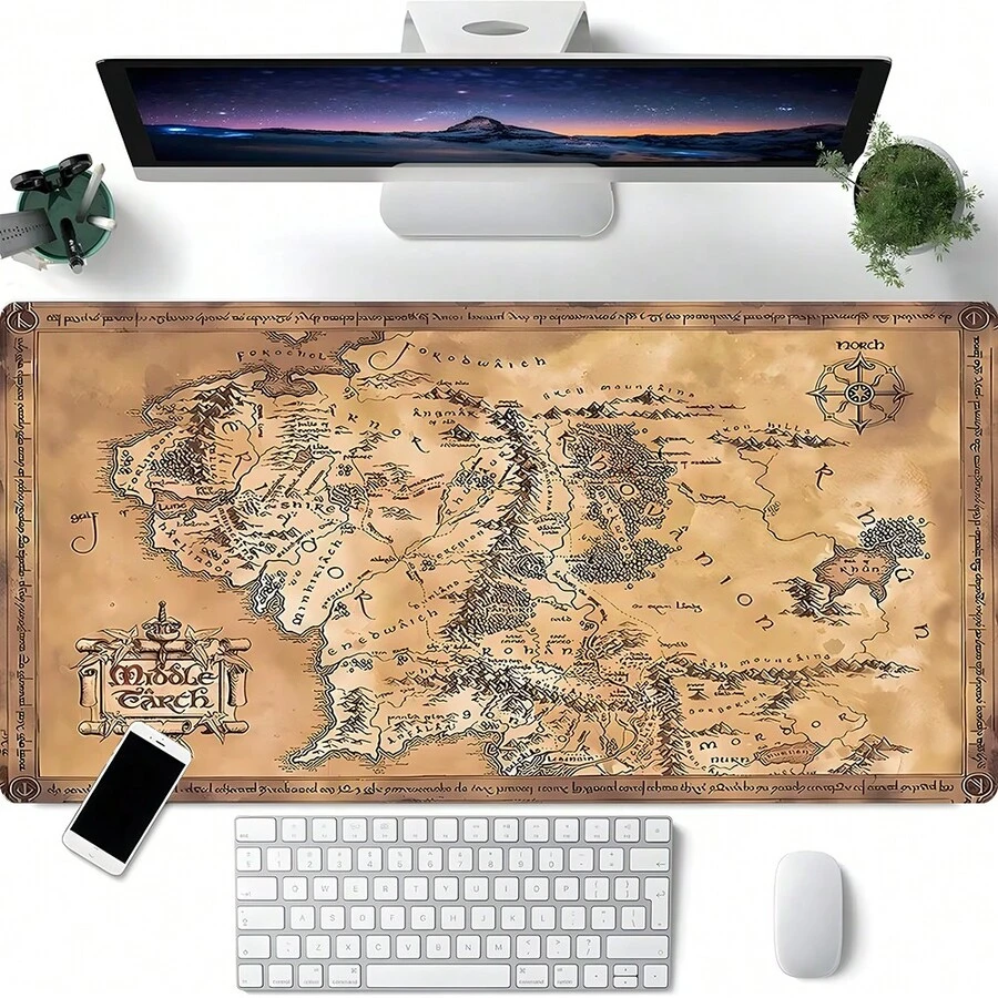 Extra Large Extended Middle Earth Vintage Map Gaming Mouse Pad, With Non-Slip Rubber Base, Washable Stitched Edges, Suitable For Gaming Setup, Home Office, Ideal Gift For Gamers, Fantasy Fans And Design Enthusiasts - View 1