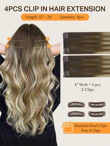 DOORES 4PCS Clip In Hair Extensions Straight 100% Real Human Hair Virgin Human Hair Extensions Double Weft Clip Ins Invisible & Soft Mini Hair Pieces For Thinning Hairs To 3-Minute Quick Wear - S3/8/613 - View 4