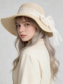 1 chiếc mũ rơm nữ, chất liệu polyester, kiểu dáng bohemian, thời trang, thích hợp cho hoạt động ngoài trời hàng ngày. - Nhiều màu - Xem 6