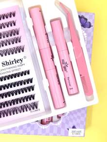 Eyelash Extension Kit, Tuft Type, With Glue, Natural Effect, Volume, Reusable, Easy Application + Tweezers T-700-12 - 30P+40P - 查看 3