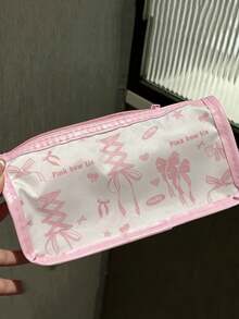 1个粉色/黑色蝴蝶结双层透明铅笔盒，美观大方，少女心满满，透明大容量文具收纳袋 - 彩色 - 查看 9