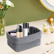 Cesti, bagno, cesti portaoggetti intrecciati, piccoli cesti, cesti intrecciati all'uncinetto, cesti portasciugamani per gli ospiti, cesti da bagno, cesti, scatole portaoggetti intrecciate per bagno, cucina, soggiorno - Grigio - Visualizzare 6