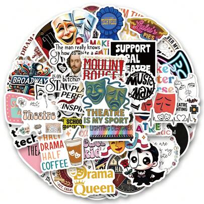 61 PIEZAS Pegatinas de teatro de alta calidad y hermosas para scrapbooking, diarios, portátiles, parachoques, monopatines, botellas de agua, computadoras, teléfonos, cascos y pegatinas y calcomanías para automóviles