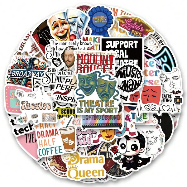 61 PIEZAS Pegatinas de teatro de alta calidad y hermosas para scrapbooking, diarios, portátiles, parachoques, monopatines, botellas de agua, computadoras, teléfonos, cascos y pegatinas y calcomanías para automóviles