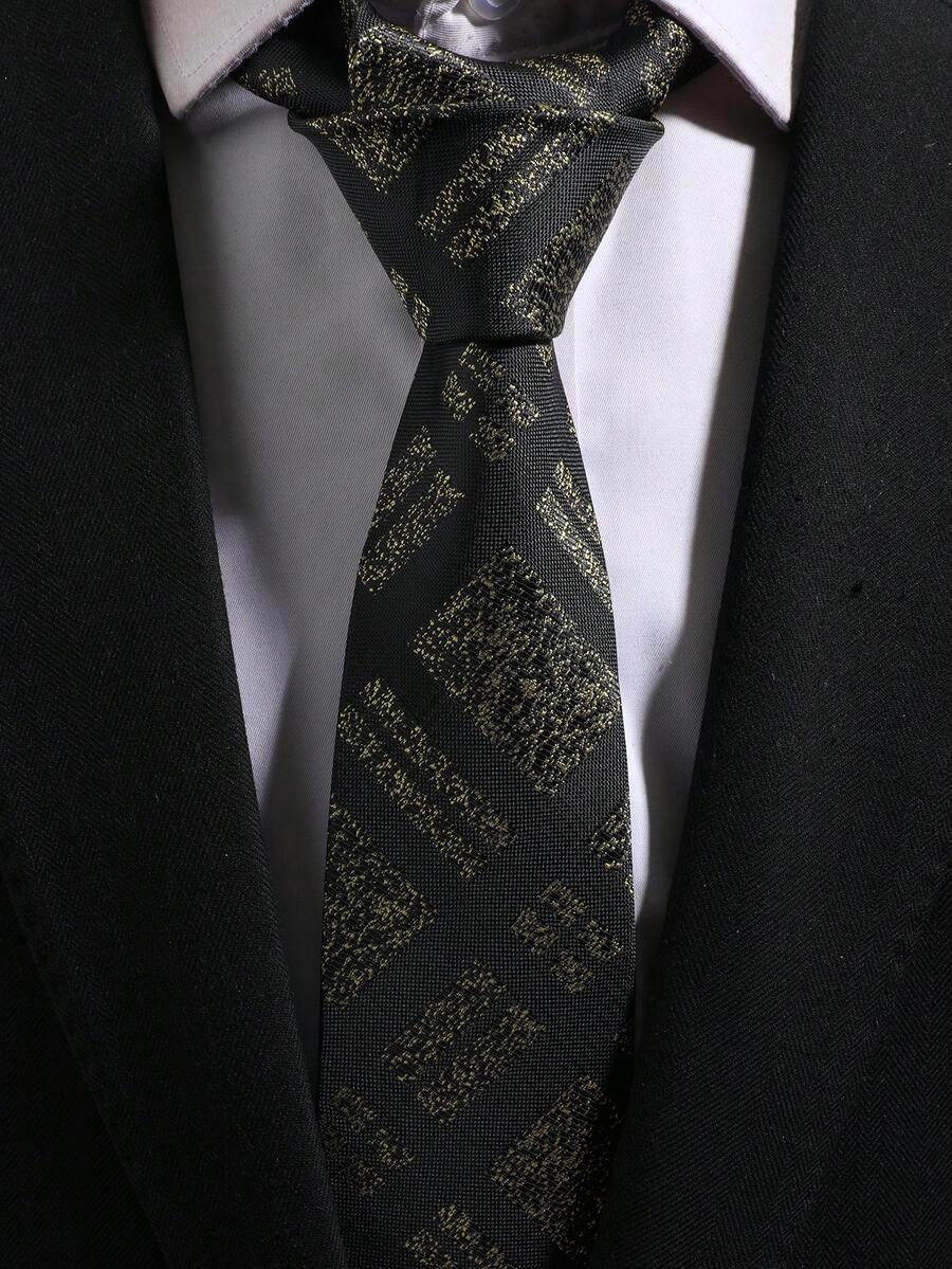 1条黑色几何提花领带 - 黑色 - 查看 1