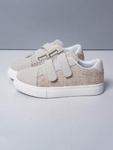 Kids' New Solid Color Hook And Loop Low-Top Casual Sneakers - Khaki - View 1