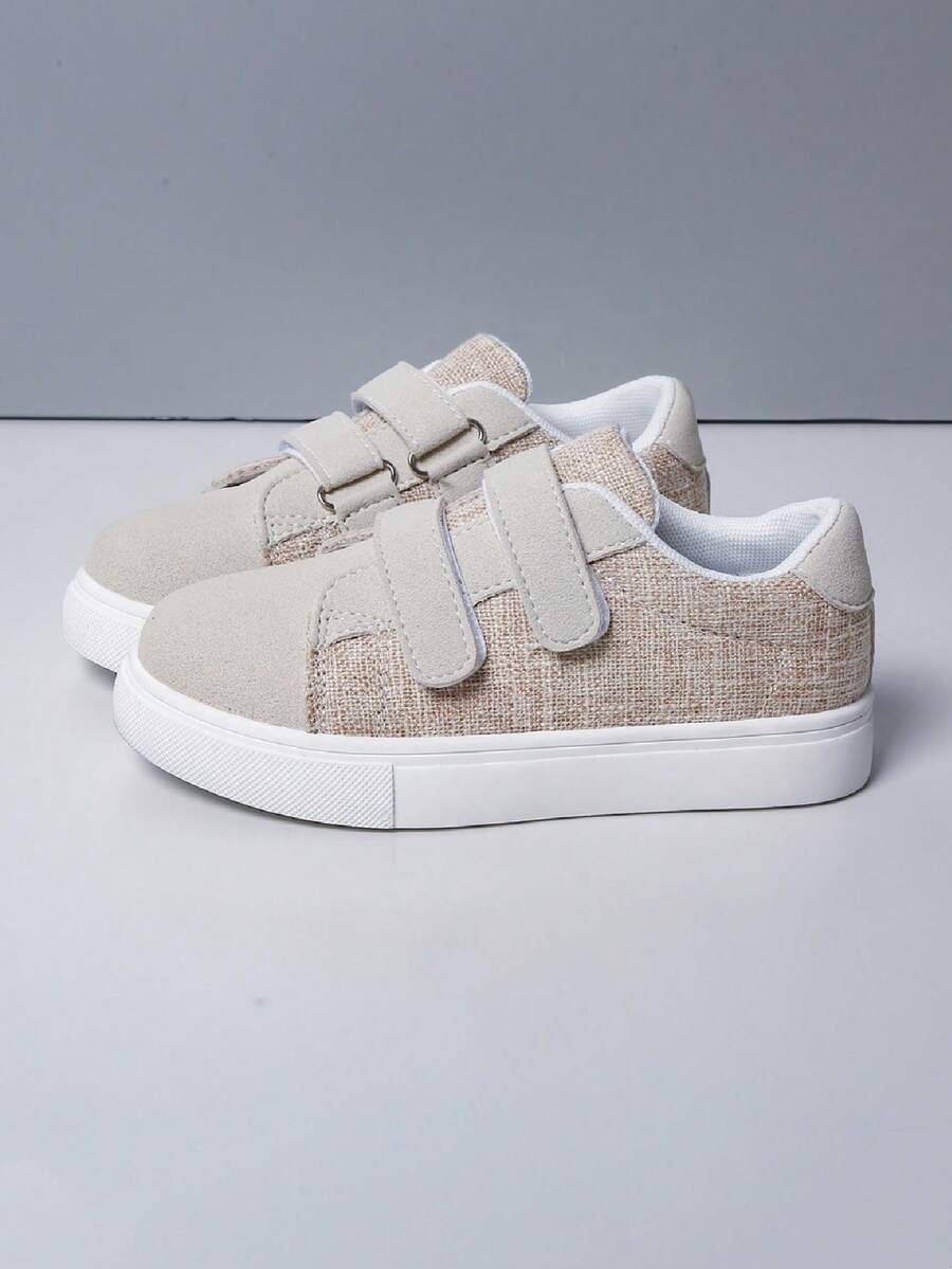 Kids' New Solid Color Hook And Loop Low-Top Casual Sneakers - Khaki - View 1