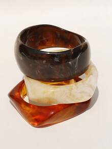 NobleVue 3pcs/Set Exaggerated Asymmetrical Resin Semi-Transparent Bracelet For Women, Unique & Versatile - Multicolor - View 6