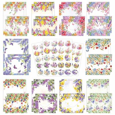 10/20/50 peças Papelaria Floral Aquarela Primavera, Cartões de Saudação Manuscritos e Envelopes Criativos de Festa Sazonal Ins