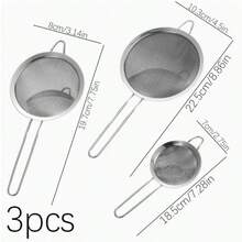 Three Stainless Steel Fine Mesh Filters, A Very Practical Flour Sifter With A Metal Handle - Available In Various Sizes For Flour Sifting And Oil Filtering, Suitable For Baking, Cooking, And Kitchen Use - Designed For Food Filtration - View 9