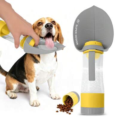 12オンス 漏れ防止 PET用水筒 フードコンテナ付き - 小型犬、子犬、猫用 トラベル PET用水分散器 飲み口付き - 屋外散歩、ハイキング、車中泊に最適な 漏れない設計