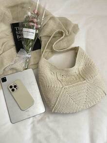 Woven Shoulder Bag, Relaxed Summer Beach Vacation Crossbody Bag - Beige - View 7