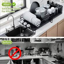Luminpool Dish Drainer Rack - Extendable Dish Drainer, Multifunctional Dish Rack For Kitchen Counter, Anti-Rust Draining Board Rack With Cutlery & Cup Holders - Black - View 6