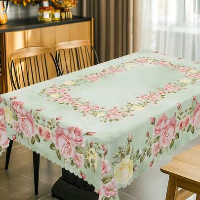 1 件亮丽玫瑰花卉圆形桌布，100% 涤纶梭织，适合春季和复活节派对装饰，机器织造，室内外皆宜，是理想的乔迁礼物。