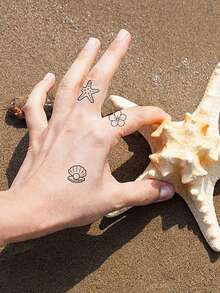 5包 - 清新奇趣的黑白海洋主题临时纹身贴纸，可爱海滩夏日度假系列派对纹身贴纸 - 彩色 - 查看 6