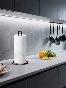 金属纸巾架，无需钻孔，可放置于台面，适用于标准尺寸和大尺寸卷纸，节省空间，桌面收纳架，坚固耐用，男女通用，适用于厨房台面、吧台、浴室和餐桌，纸巾盒，浴室装饰，厨房必备，浴室配件，房间装饰 - 黑色 - 查看 7