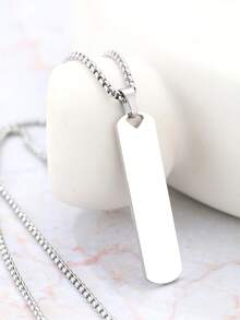 1pc Stainless Steel Men's Necklace, Minimalist Long Bar Pendant With Round Bead Chain, Geometric Element, Simple Commuter Style, For Daily Wear/Office/Outing - necklace - View 8