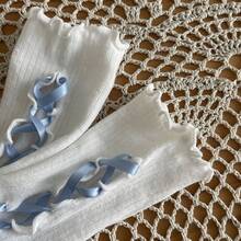 Womens Balletcore Y2k Edgy Tie Up Sun Protection Arm Sleeves For Summer Daily Outings Outfit Decor For Sweet Cool Casual Occasions - White and Blue Lace Long Dress - View 11