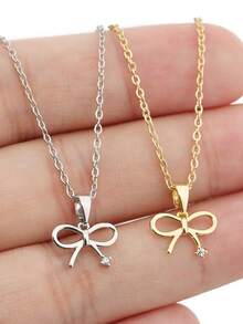 1. Mặt dây chuyền hình nơ đơn giản và thời trang, đính đá Zirconia, nhỏ nhắn và tinh tế, đa năng và phù hợp cho phụ nữ đeo hàng ngày. - vòng cổ nơ - Xem 6