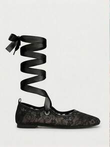 planare New Arrival Women's Fashionable Summer Flat Shoes In Beige, Pink, Black Colors With Ribbon Tie-Up, Comfortable And Stable Wear - Black - View 10