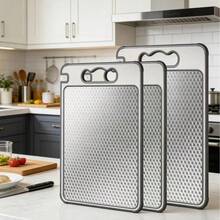 多功能双面不锈钢砧板，带磨刀器，家用 - 米色 - 查看 10