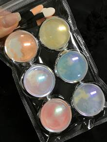 6 Colors Aurora Powder + 6 Brushes - Fairy Magic Mirror Powder, Aurora Shimmering Rainbow Mermaid Princess Nail Powder, Makeup - 彩色 - 查看 3