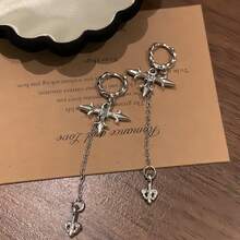 一对欧美时尚个性化水晶十字架吊坠流苏耳环，优雅设计，女士款 - 銀色 - 查看 9