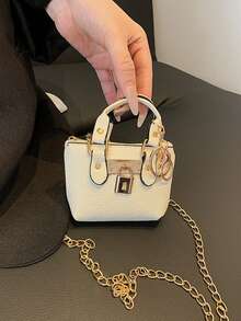 时尚女士迷你手提包，新款时尚轻便迷你托特包，金属链条单肩斜挎包，铂金迷你吊坠包，时尚百搭钥匙扣吊坠包，迷你包包挂饰配件，教师节礼物 - 白色 - 查看 7