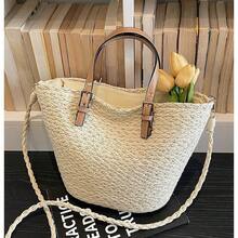 Large Fashionable Straw Bag For Women In Korean Style – Large Capacity, Versatile, Shoulder Shopper Ideal For Summer Outings. - Off White - View 5