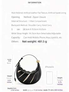 JW PE 春夏新款单肩包，欧美风高品质新月形包，透气复古大容量通勤包，JANA 新款镂空女士手提包，适合工作通勤/日常出行/约会/短途旅行的托特包，奢华质感约会包 - 黑色 - 查看 7