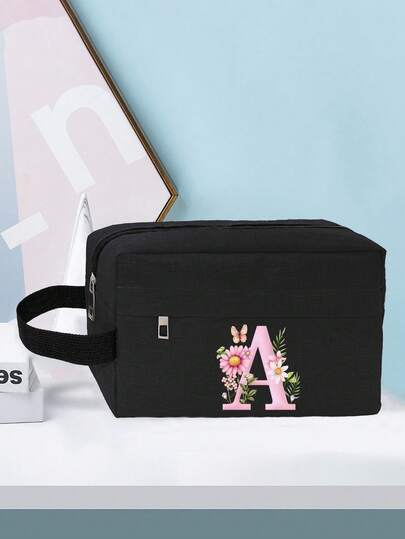 大容量旅行化妆品收纳包 - 轻便字母印花化妆品收纳盒，男女通用，拉链化妆包，手提式，适合日常使用