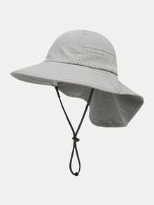 1 chiếc mũ chống nắng ngoài trời cho trẻ em kèm bảo vệ cổ, mũ tai bèo rộng vành chống tia UV, kiểu dáng unisex. - màu đặc - Xem 17