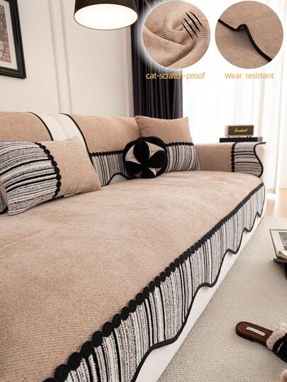 1件装不规则波浪纹天鹅绒沙发垫套，现代简约沙发套，四季皆宜，防滑防尘固定式沙发保护套，抗皱透气，柔软细腻，保护沙发，可机洗，不变形，不褪色，耐用，宠物防刮，防污，沙发翻新，沙发装饰，提升氛围，适用于1-4人座L型沙发