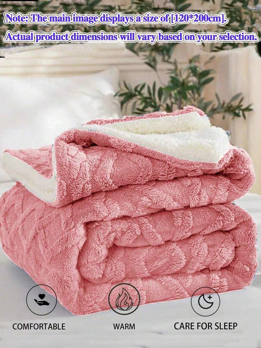 1pc Polyester Sherpa Reversible Blanket, Solid Color Wavy Pattern Double-Layer Blanket, Suitable For All Seasons, Warm & Soft, Minimalist Stylish Bed Throw, Applicable For Bedroom, Sofa, Office, Sofa Bed, Available In Dark Grey, Coffee Brown, Pink, Green, Lightweight Polyester Breathable Thin AC Blanket - Pink - View 1
