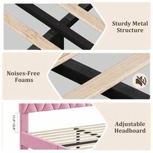 Studyset Bed Frame With Upholstered Wingback Headboard,Heavy-Duty Platform Bed Frame, Wooden Slat Support No Box Spring Needed,, Easy Assemnly - Hồng - Xem 5