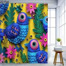 1pc Colorful Tropical Bird Flat Pattern Shower Curtain, Vivid Ceramic Effect Bird And Floral Pattern, Spring Tropical Style, Includes Hooks, Size 70.8 X 70.8 Inches, Bathroom And Home Decor - A - View 3