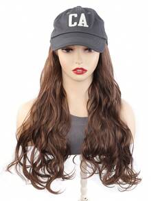 18英寸合成长波浪卷棒球帽，带接发，适合女性和女孩日常发型，假发 - 彩色 - 查看 10