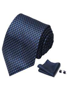 3pcs/Set Geometric Pattern Men's Tie, Pocket Square, Cufflinks, Romantic White Gift Box, Suitable For Men's Wedding, Holiday, Anniversary - Color Mixing - View 8
