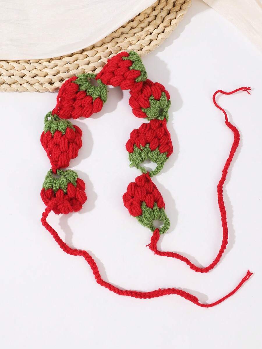 1Pc Knitted Strawberry Headband, Women's Cute Crochet Hair Hoop For Daily, Party & Summer Hairstyles - Red - View 1