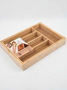 1pc Bamboo Drawer Organizer Box, Expandable Kitchen Utensil Storage Rack, Bamboo Wood Multi-Compartment Chopstick Spoon Fork Divider Box, Drawer Storage Rack, 4 Size Options, Desktop Kitchen Storage Box, Cutlery Organizer - View 5