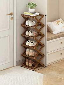 Madebyblanc 1pc Bamboo Simple No-Install Foldable Shoe Rack Entrance Organizer - Brown - View 10