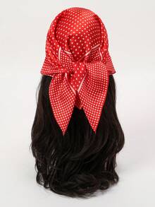 1 pieza Pañuelo cuadrado, accesorio de diadema para mujeres y niñas, pañuelo, pañuelo de cuello, diadema, pañuelo estampado de moda, adecuado para combinar con vestidos, playa, vacaciones, accesorios, esencial de viaje - lunares rojos - Ver 3