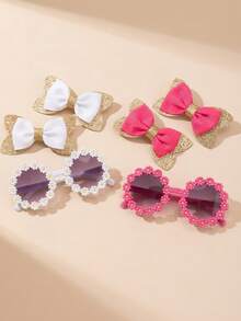 3个装女孩蝴蝶结发夹可爱花朵眼镜适合日常搭配 - 彩色 - 查看 4