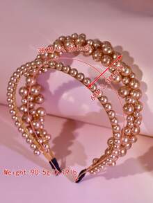 1pc Elegant Champagne Pearl Headband, Fashion Double-Row Princess Style Wide-Brim Headpiece, Suitable For Bride, Wedding, Engagement, Holiday Party, Daily Casual Wear - Champagne - View 7