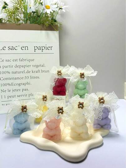 Bộ 3 nến thơm hình gấu bông hoa hồng và trái tim, kèm túi ren, thích hợp làm quà tặng Ngày của Mẹ, trang trí nhà cửa, tiệc tùng, trang trí bàn ăn, quà tặng ngày lễ, bữa tối, tiệc chiêu đãi/liên hoan, thư giãn/thiền định, ánh sáng tạo không khí, quà tặng cho phụ nữ, quà lưu niệm.