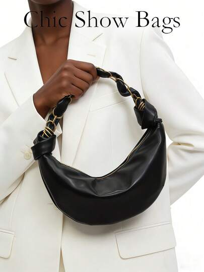 Túi Hobo quai thắt nút tối giản – Túi yên ngựa màu đen thanh lịch dành cho công sở và buổi tối