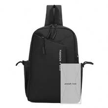 男士黑色字母印花尼龙多口袋拉链休闲斜挎包，单件装，适合日常通勤 - 彩色 - 查看 5