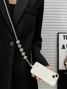 1条酷炫手机链斜挎可穿戴手工串珠背包挂链心形包链背包带侧挂防丢挂绳高端黑银吊坠配件（不计珠子数量，仅长度约120厘米） - 彩色 - 查看 4