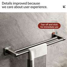 Bathroom Towel Rack, Drill-Free Bathroom Storage Rack, Single Bar Towel Holder For Toilet, Washroom, Kitchen Hook. Aluminum Alloy Shower Towel Rack, Multifunctional Bathroom Accessories - Grey - View 3