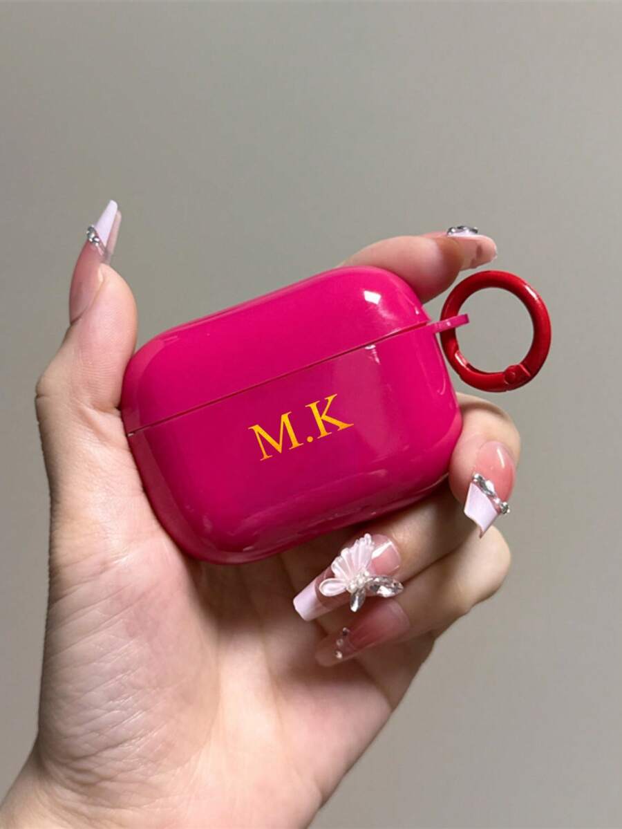 Hộp đựng tai nghe in tên chữ cái theo yêu cầu (có móc khóa), quà tặng cá nhân hóa, quà Giáng sinh, quà tựu trường, quà Valentine, quà sinh nhật/lễ hội, quà tặng cho nam/nữ, quà tặng cá nhân hóa. - Màu Hồng Tươi - Xem 1